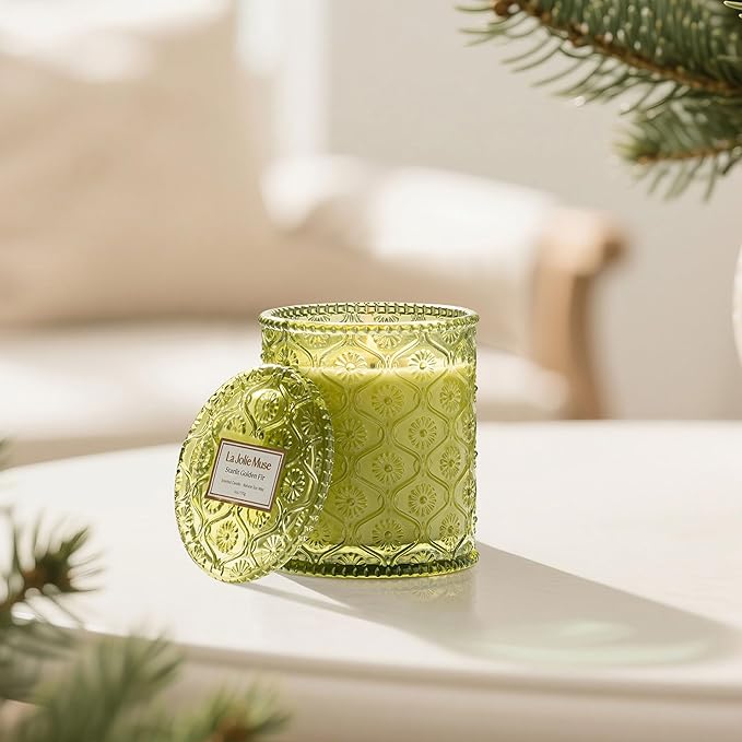LA JOLIE MUSE Starlit Golden Fir Scented Candle, Winter Candle Gifts, Fir & Cedarwood Candle, Holiday Candles for Home Scented, Natural Soy Wax Candle, 6 oz 40 Hours Burn