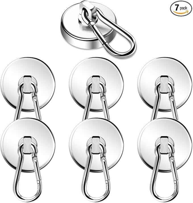 DIYMAG Magnetic Hooks, 110LBS Strong Heavy Duty Neodymium Magnet Hooks with Swivel Carabiner Hook,Great for Your Refrigerator and Other Magnetic Surfaces, Pack of 7