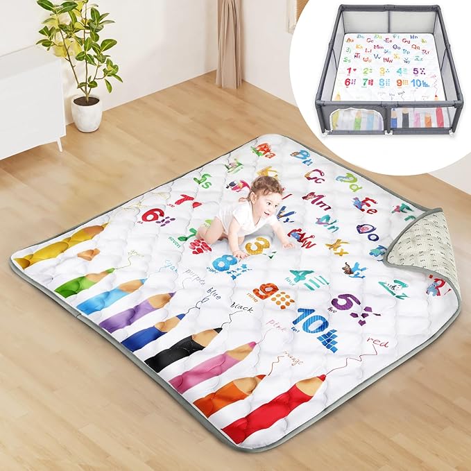 Baby Play Mat - 50 x 50, Non-Slip Cushioned, Machine Washable Crawling Mat (Alphabet)