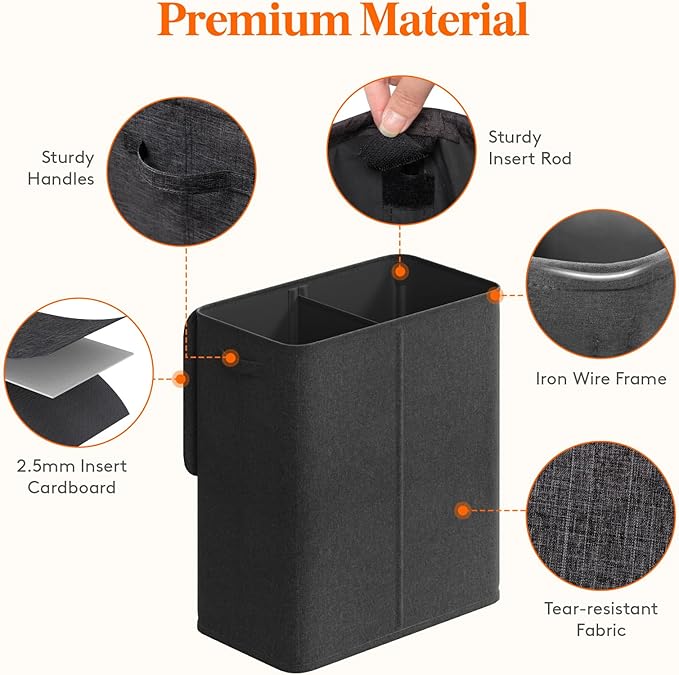 Lifewit Triple Laundry Hamper with Lid and Removable Laundry Bags, Large Collapsible 3 Dividers Dirty Clothes Basket with Handles for Bedroom, Laundry Room, Closet, Bathroom, College, 160L Dark Gray