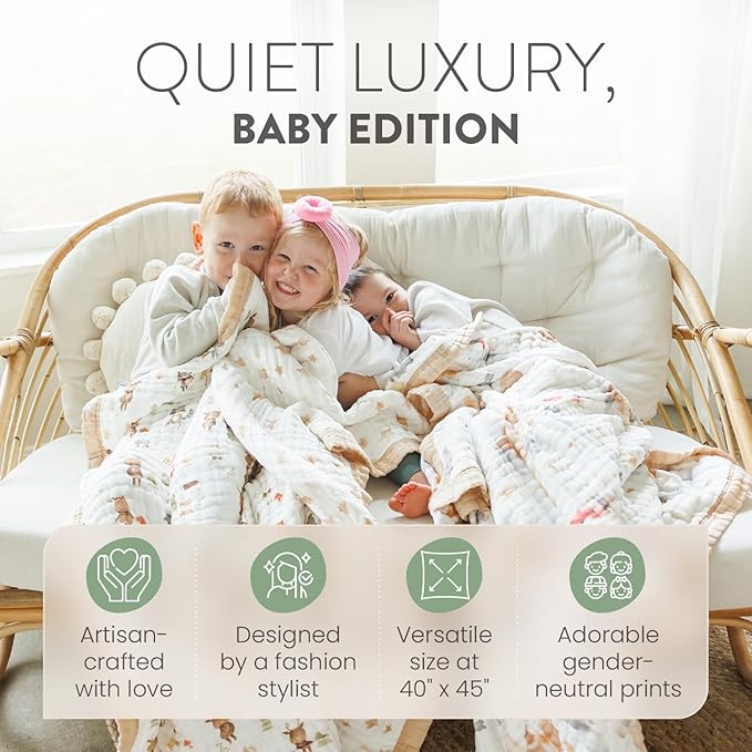 Organic Cotton Muslin Baby Blanket for Boys and Girls - Luxurious Soft Toddler Quilt for Swaddling - Gender Neutral Blankets Makes a Great Fairy Tale