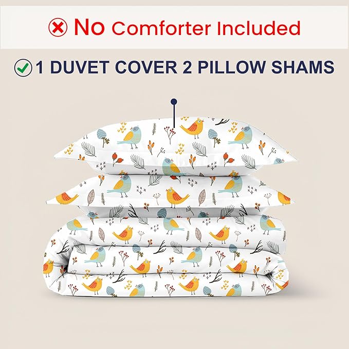 Kotton Culture 3 Pc Twin Size Duvet Cover Set- 100% Egyptian Cotton Sateen 600 TC Ultra Soft Premium Durable Comforter Cover Zipper Closure & Corner Ties (Forest Birds, Twin/Twin XL 68" X 90")