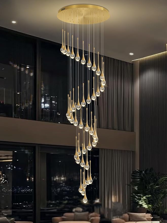 H197 Foyer Chandeliers for high Ceiling Luxury Hanging Lights High Ceiling Pendant Lighting for Living Room Staircase Dimmable 2700K-6000K