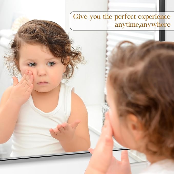 Fun Memories Wall Mirror for Bathroom, 32x24 Inch Black Bathroom Mirror, Rectangular Wall Mounted Decorativ, Rounded Corner, Aluminum Alloy Frame, Farmhouse, Hangs Horizontal or Vertical