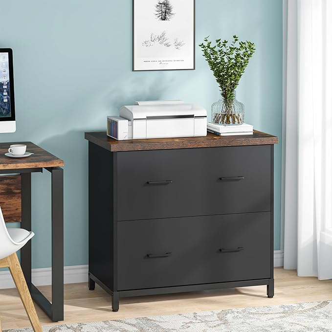 Tribesigns 2-Drawer File Cabinet, Wood Lateral Filing Cabinet for Home Office, A4, Letter Size, Brown and Black