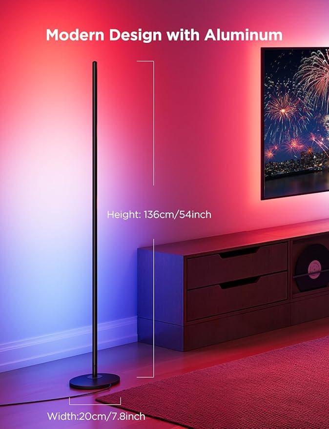 Govee RGBIC Floor Lamp Basic, LED Corner Lamp Works with Alexa, 1000 Lumen Smart Modern Floor Lamp with Music Sync and 16 Million DIY Colors, Color Changing Standing Lamp for Bedroom Living Room Black