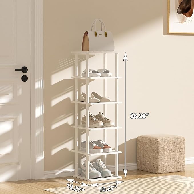White Bamboo Shoe Rack - Vertical Shoe Rack for Small Spaces