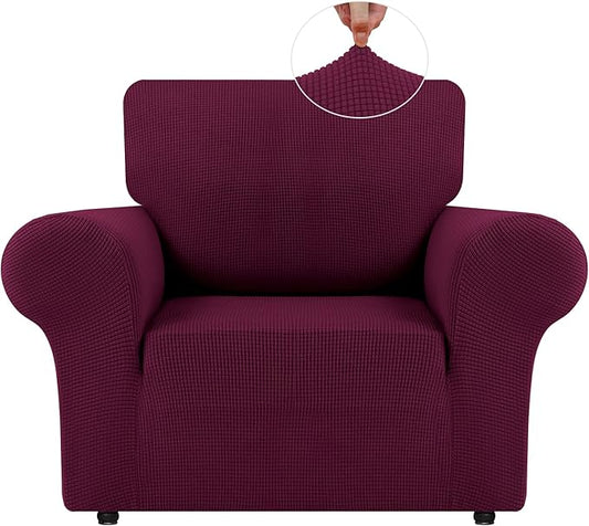 LURKA Stretch Chair Sofa Slipcovers 1 Piece Couch Covers for Sofa Furniture Protector Full Sofa Covers with Elastic Bottom for Kids and Dog (Small, Wine)