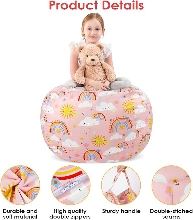Bean Bag Chair for Kids Stuffed Animal Storage Beanbag Chairs,Toddler Toy Storage Organizer for Girls and Boys,Large 32'' Cover Only（No Filling)