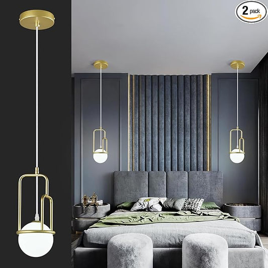 5 Inch Modern Gold Pendant Light Globe Pendant Light Fixture Mid Century Pendant Lighting for Kitchen Island Dining Room Living Room Bedroom(2 Pack)
