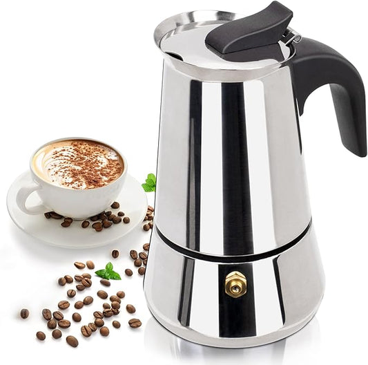 2 Cup 100ml Moka Pot Stainless Steel Espresso Coffee Maker Stovetop Percolator Coffeemaker Italian Classic Style Brewing Greca Cafe Mocha Machine for Cafeteras Lover Camping Travel and Home Use 3.3oz