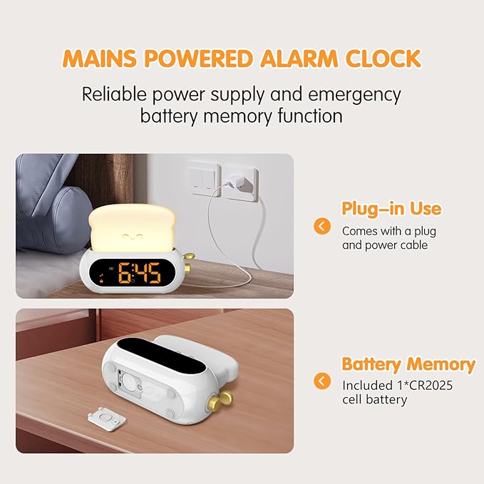 Kids Alarm Clocks for Bedroom, Cute Digital Clock with Night Light, 10 Ringtones, 10 Volumes, Nap Timer, Brightness Dimmer, Snooze, Bedside Alarm Clocks for Boys Girls Teens Birthday Gift, Plug-in Use