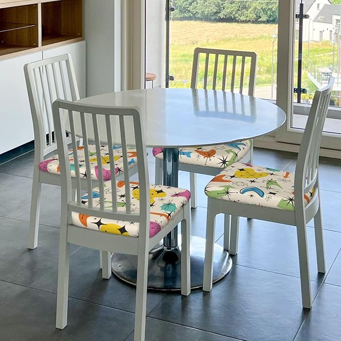 Seat Covers for Dining Room Chairsset of Set of 4, 1950'S Mid Century Modern Stretch Chair Seat Covers Cushion Slipcovers for Kitchen Office