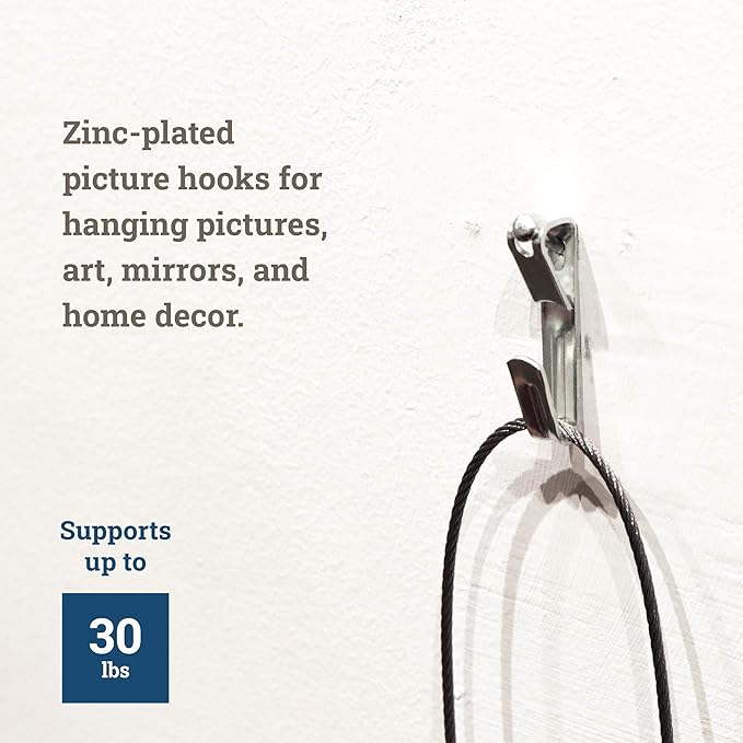 30 lb Picture Hanging Hooks with Wall Nails - 1000 Pack - Heavy Picture Hangers - Bulk 1000 Pack