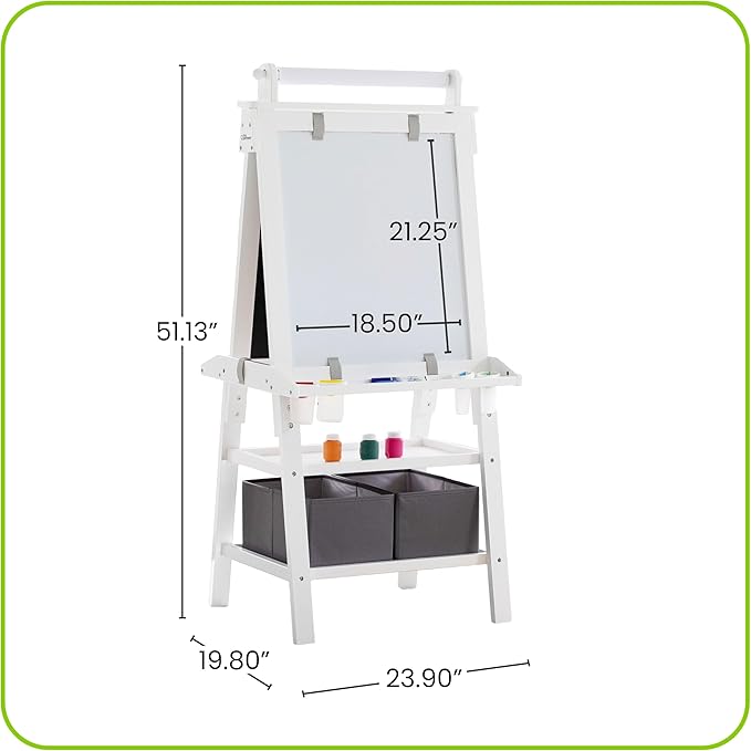 Little Partners Deluxe Learn 'N Play Toddler Easel for Kids, Two-Sided Art Center with Chalkboard, Magnetic Dry Erase Whiteboard, Paper Feed, Storage Bins, Paint Containers (Soft White)