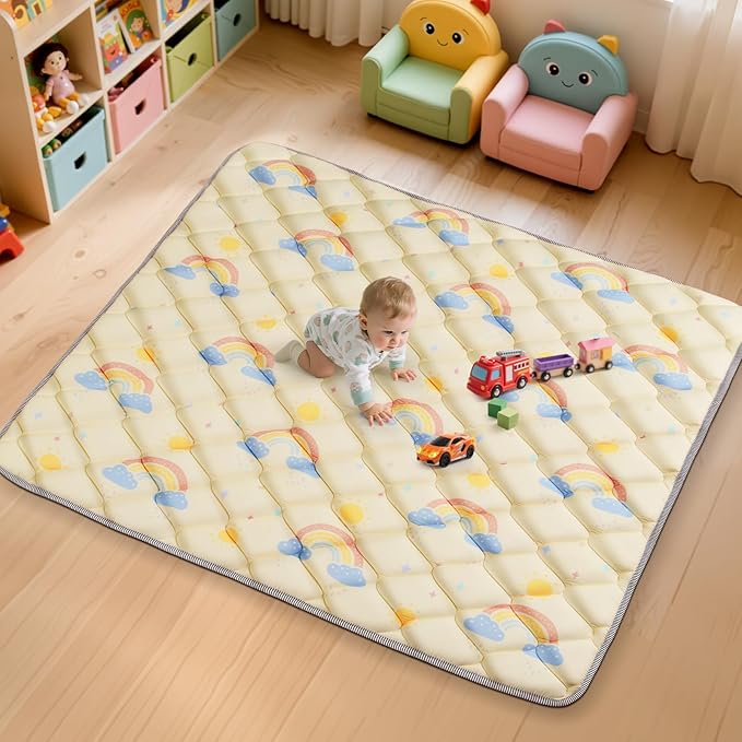 Baby Play Mats for Floor - 65x50 In Thicken Soft Padding Foam Playmats for Toddlers Playpen - Non-Slip Baby Activity Mat for Tummy Time & Crawling - Foldable Play Mat Machine Washable, Rainbow