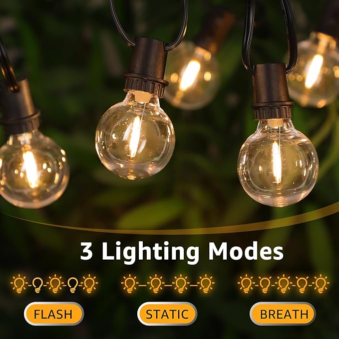 Mlambert 48FT Solar String Lights with Remote, Outdoor Waterproof Patio Lights with 18 LED Shatterproof G40 Bulbs(1 Spare) for Backyard-Black Wire