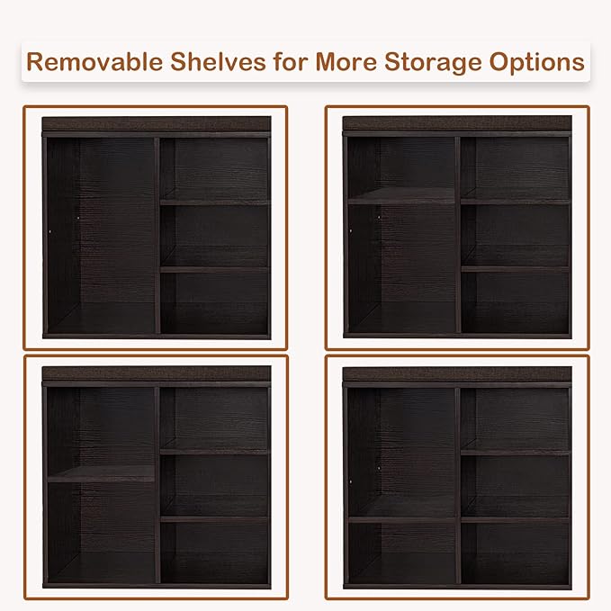 DINZI LVJ Shoe Bench, 9 Cubbies Shoe Organizer for Entryway, Storage Bench with Cushion, Cubby Shoe Rack with Adjustable Shelves for Living Room, Bedroom, Mudroom, Hallway, Espresso