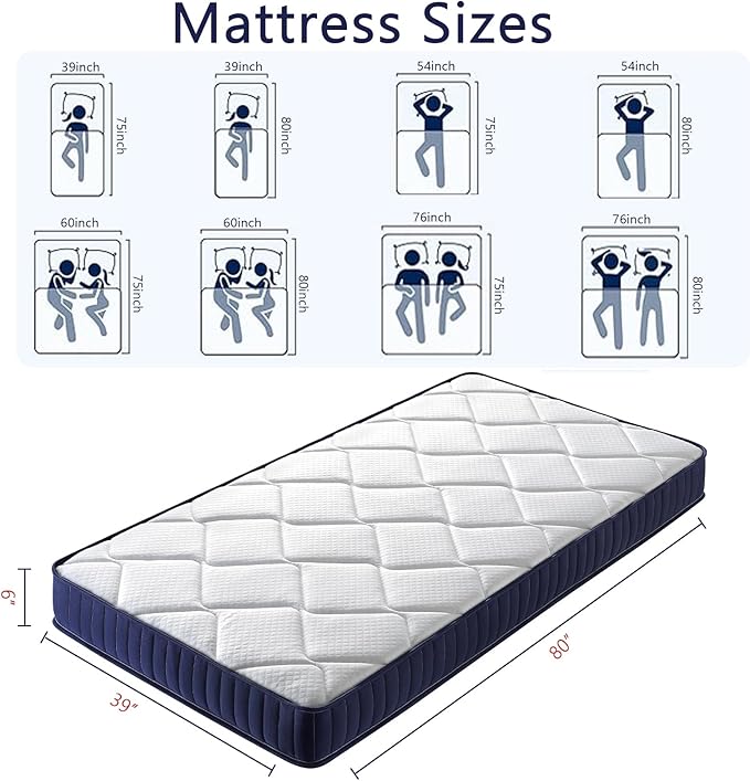 6 Inch Twin Mattress Hybrid Innerspring and Foam Mattress in a Box,Medium Soft Feel,Motion Isolation & Pressure Relief,Cooling Bed Mattress for Twin Bed Frames,CertiPUR-US Certified (Twin XL)