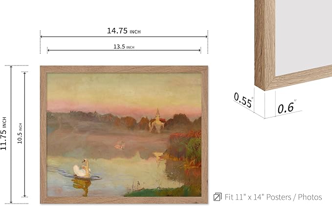 Poster Master Vintage Pond in Radziejowice Poster - Retro Swan Print - Lake Art - Landscape Art - Farmhouse Art - Animal Lover Art - Aesthetic Living Room or Office Decor, 11x14 Beige Framed