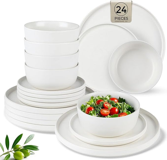 AmorArc Stoneware Dinnerware Sets for 8,Reactive Ceramic Plates and Bowls Set,Highly Chip and Crack Resistant | Dishwasher & Microwave Safe | Round Dishes Set Service for 8 (24pc)