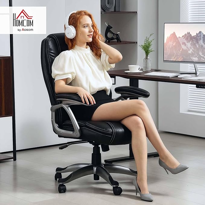HOMCOM Executive Office Chair with Tilt Function, PU Leather High Back Desk Chair, Swivel Computer Chair with Adjustable Height, Black