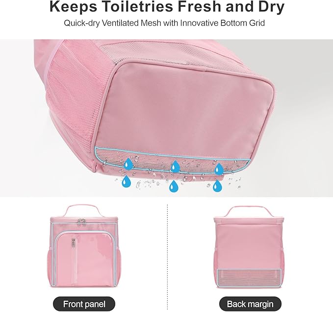 F-color Shower Caddy Dorm - College Dorm Essentials for Guys with Hooks, Quick-Dry Shower Caddy Portable for Travel Essentials, Water-Resistant with Multiple Pockets for Easy Access, Pink