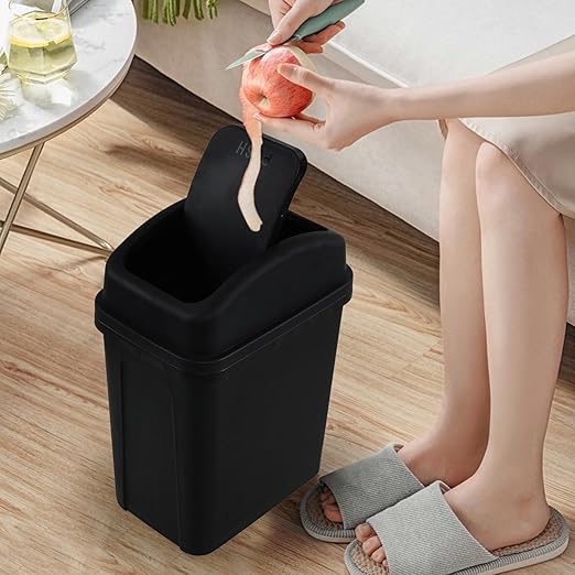 Cand 4-Pack 1.8 Gallon Plastic Swing Top Trash Can, Small Garbage Can with Swing Lid, Black