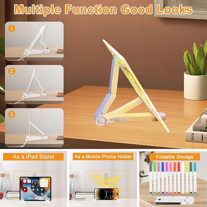 Led Note Board with Colors, 11.8 X 7.9” Acrylic Dry Erase Board with Light, Light Up Dry Erase Board with Adjustable Stand, Led Board White Board with 14 Pen for Office School Home