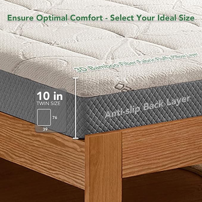 10 Inch Full Memory Foam Mattress- CertiPUR-US Certified Foam Mattress in a Box -Medium Firm Support for Pressure Relief with Washable Bamboo Fiber Cover for Kid Single Bunk Trundle Bed