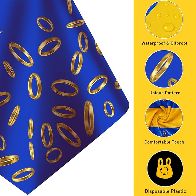 8Pcs 2in1 Gold Ring Birthday Party Decorations Tablecloth, 54" x 108" Table Cloth Disposable Rectangle Plastic Table Cover for Kids Baby Shower Party Supplies