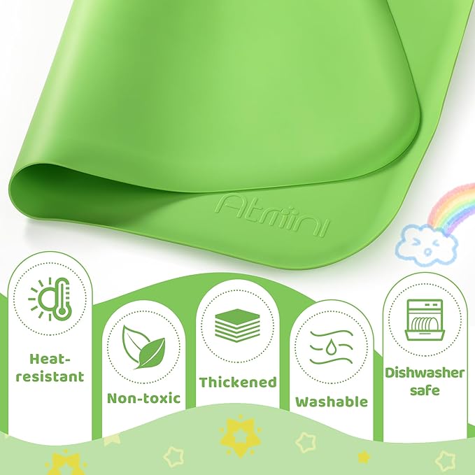 Silicone Craft Mats for Kids 24"x16"– with Raised Lip & Non-Slip | Reusable Silicone Art Mat for Play Sand, Painting, DIY Crafts | Durable Design (Green)