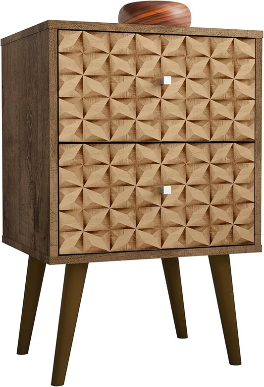 Manhattan Comfort Liberty Mid Century Modern Nightstand with Drawers, Bedside Table for Bedroom and Living Room, Night Stand Accent Decor, Easy Assembly, Brown/Brown