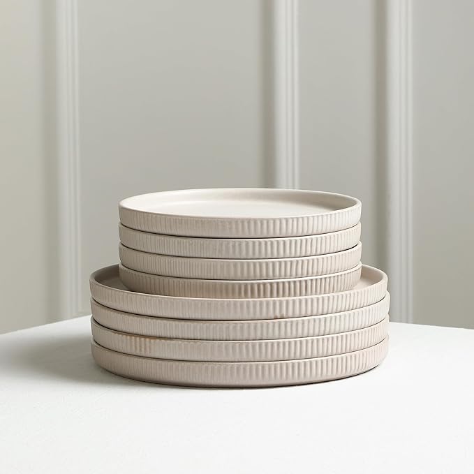 Stone Lain Haven 12-Piece Dinnerware Set, Beige, Includes 4 Dinner Plates, 4 Salad Plates, 4 Bowls, Microwave & Dishwasher Safe