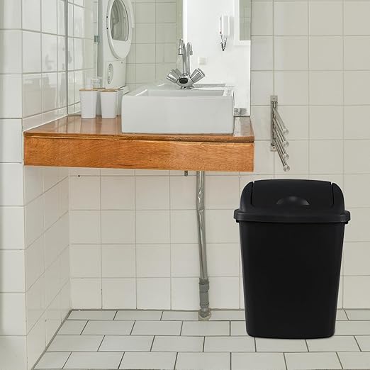 Begale 6 Gallon Plastic Swing Lid Waste Bin for Kitchen, 4 Pack Plastic Trash Can with Swing-Top, Black