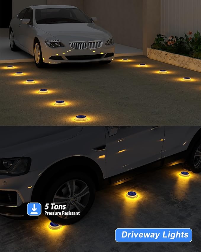 Solar Deck Lights - 4 Pack Outdoor Waterproof, Warm White Solar Step & Dock Lights for Pathway, Driveway & Ground