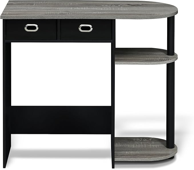 Furinno Go Green Home Laptop Notebook Computer Desk/Table with 2 Drawer Bins, French Oak Grey/Black/Black