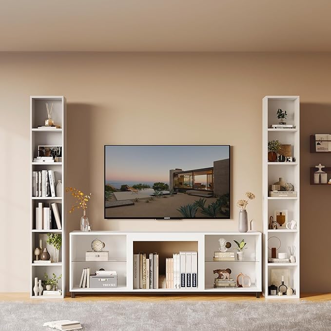 oneinmil Tall Narrow Bookshelf, 5-Tier Cube Display Rack, Modern Corner Bookshelf with Storage Space, CD Storage Cabinet for Home Office (White 1 Pack, 5-Tier)