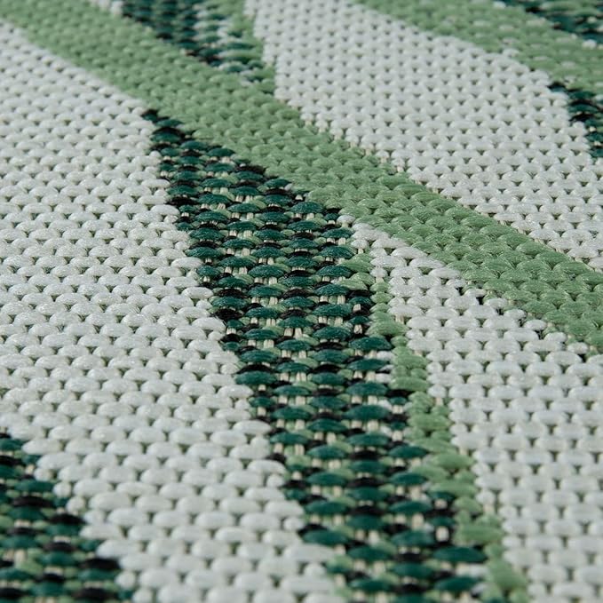 Paco Home Outdoor Rug Green Beige with Palm Leaf Pattern for Patio Flat Weave, Size: 7'10" x 11'2"