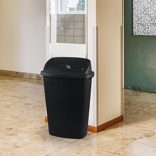 Begale 13 Gallon Rectangular Plastic Kitchen Trash Can with Swing Lid, Set of 4 Plastic Swing Top Waste Bin, Black
