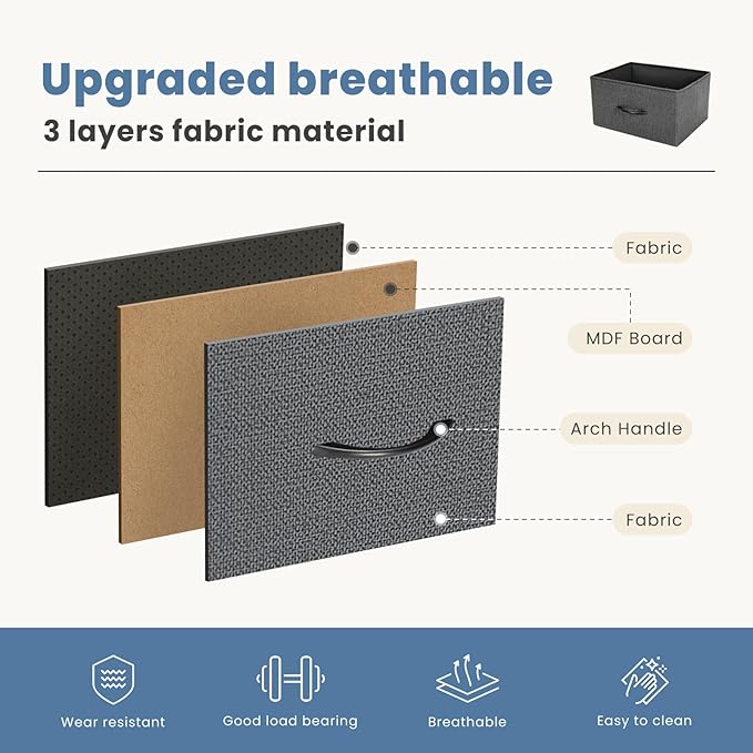 DUMOS Dresser for Bedroom with 7 Fabric Drawers, Chest Organizer Units for Clothing, Closet, Bedroom, Storage Tower with Cabinet, Metal Frame, Wooden Top, Lightweight Nursery Furniture, Grey