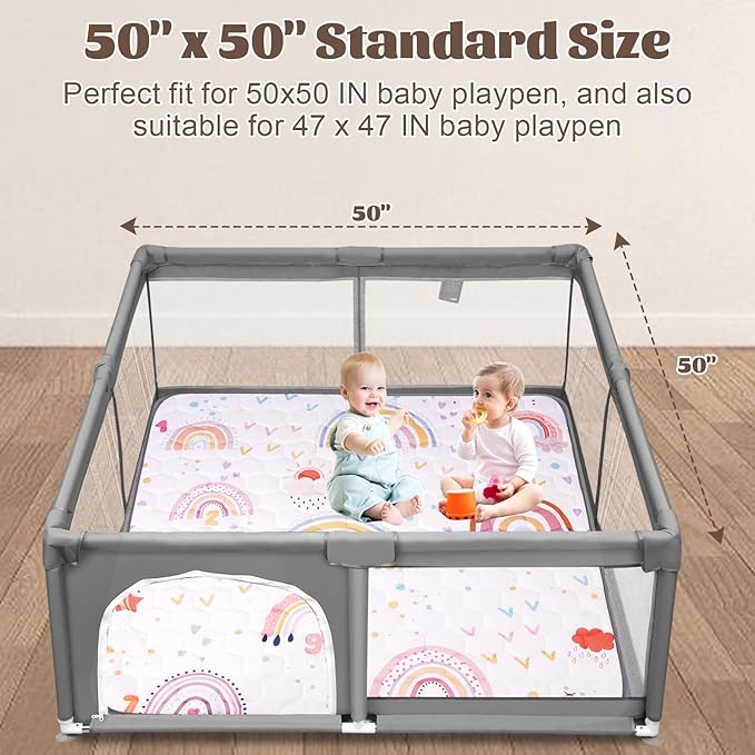 Baby Play Mat 50x50, Premium Baby Mat for Floor, Odorless Baby Mat, Soft Baby Playmat for Infants, Non-Slip Baby Play Mat for Playing, Machine Washable Baby Crawling Mat (Boho Rainbow)