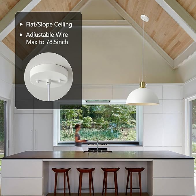 12 Inch White Farmhouse Pendant Lights for Kitchen Island Industrial Haning Lamp Adjustable Height Vintage Dome Hanging Light Fixtures for Barn, Dining Room