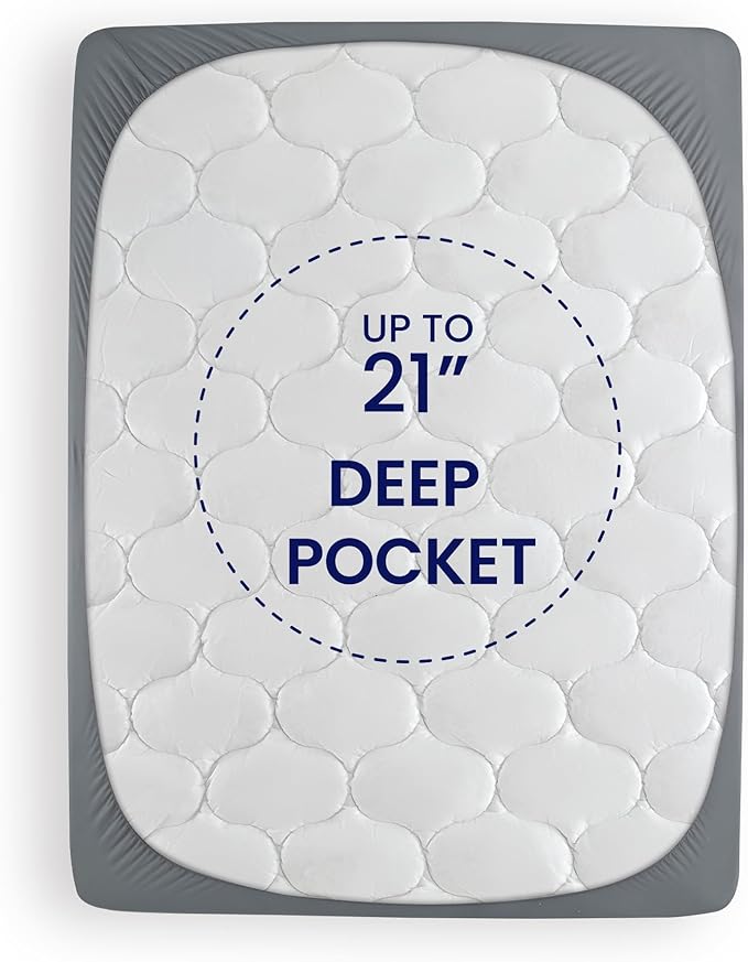 SLEEP ZONE King Mattress Pad, Cooling Breathable Fluffy Soft Mattress Protector, Stretches up to 21 Inch Deep, Durable & Machine Wash (Grey, King)