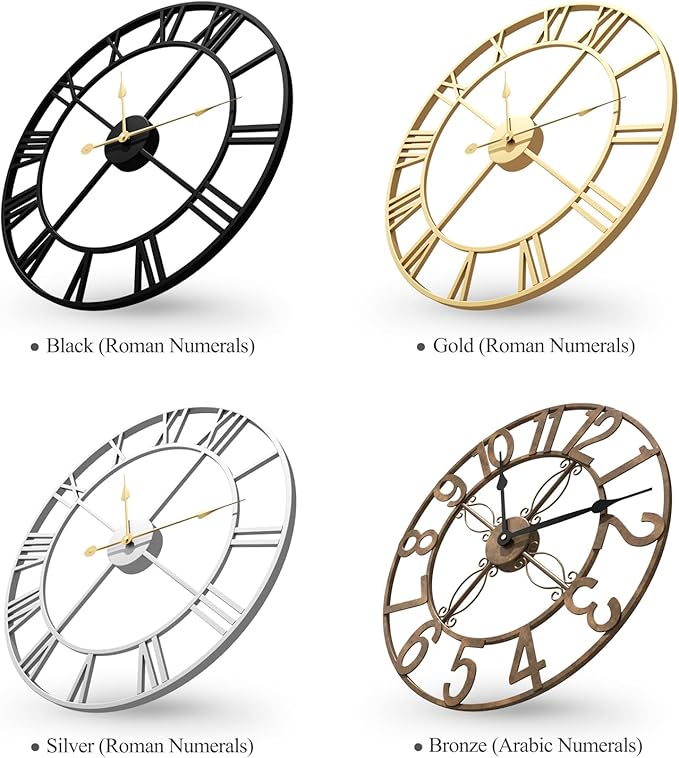36 Inch Extra Large Wall Clock, Modern Silver Decorative Metal Wall Clocks for Living Room, Completely Silent Non Ticking Battery-Operated Roman Numeral Analog Round Clock