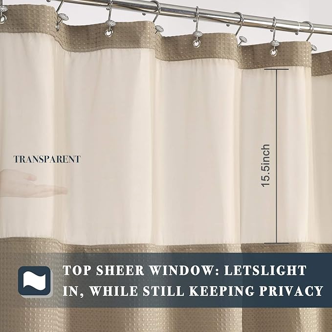 N&Y HOME Waffle Weave Shower Curtain with Snap-in Fabric Liner Set, 12 Hooks Included - Hotel Style, Water-Repellent & Washable, Mesh Top Window - 71x72, Linen