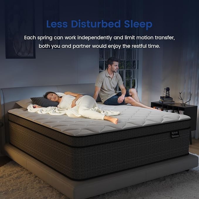Queen Mattress, 10 Inch Medium Plush Hybrid Queen Size Mattresses in a Box, Individual Pocket Coil for Motion Isolation, Cooling and Breathable, CertiPUR-US