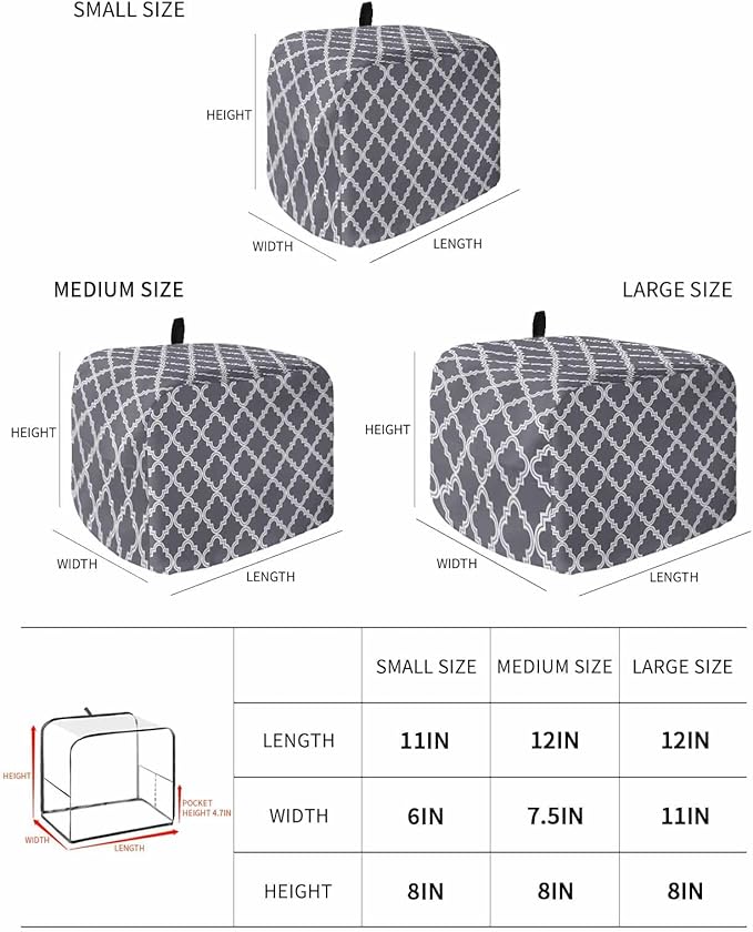 Toaster Cover 4 Slice Moroccan Pattern Toaster Oven Cover with Pockets Dark Grey Dustproof Bakeware Protector Small Kitchen Appliance Dust Covers and Fingerprint Protection for Women