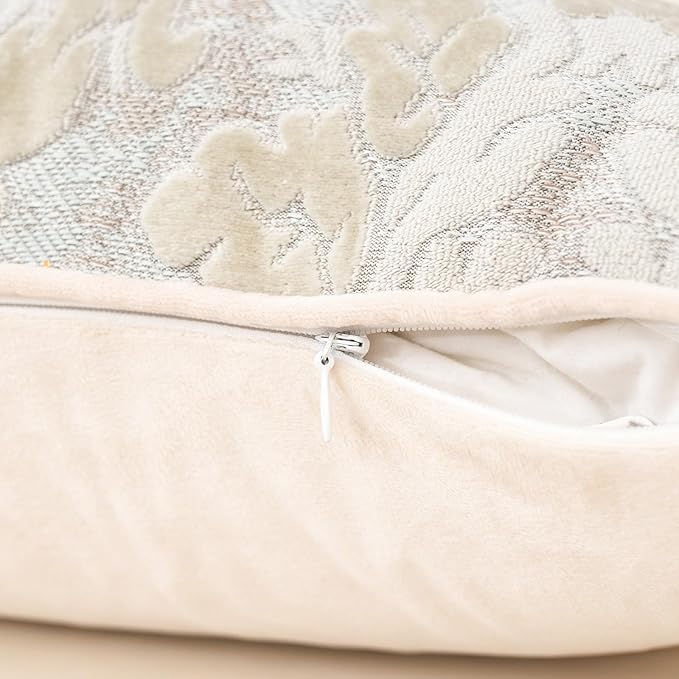 Alerfa Boho White Floral Throw Pillow Cover 20x20 Inch Cut Velvet Sqaure Luxury Embroidered Decorative Pillow Cover for Couch Living Room Bedroom