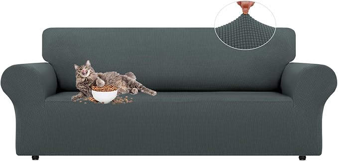 LURKA Stretch Sofa Slipcovers 1 Piece Couch Covers for 3 Cushion Couch Sofa Furniture Protector Full Sofa Covers with Elastic Bottom for Kids and Dog (Large, Grey)
